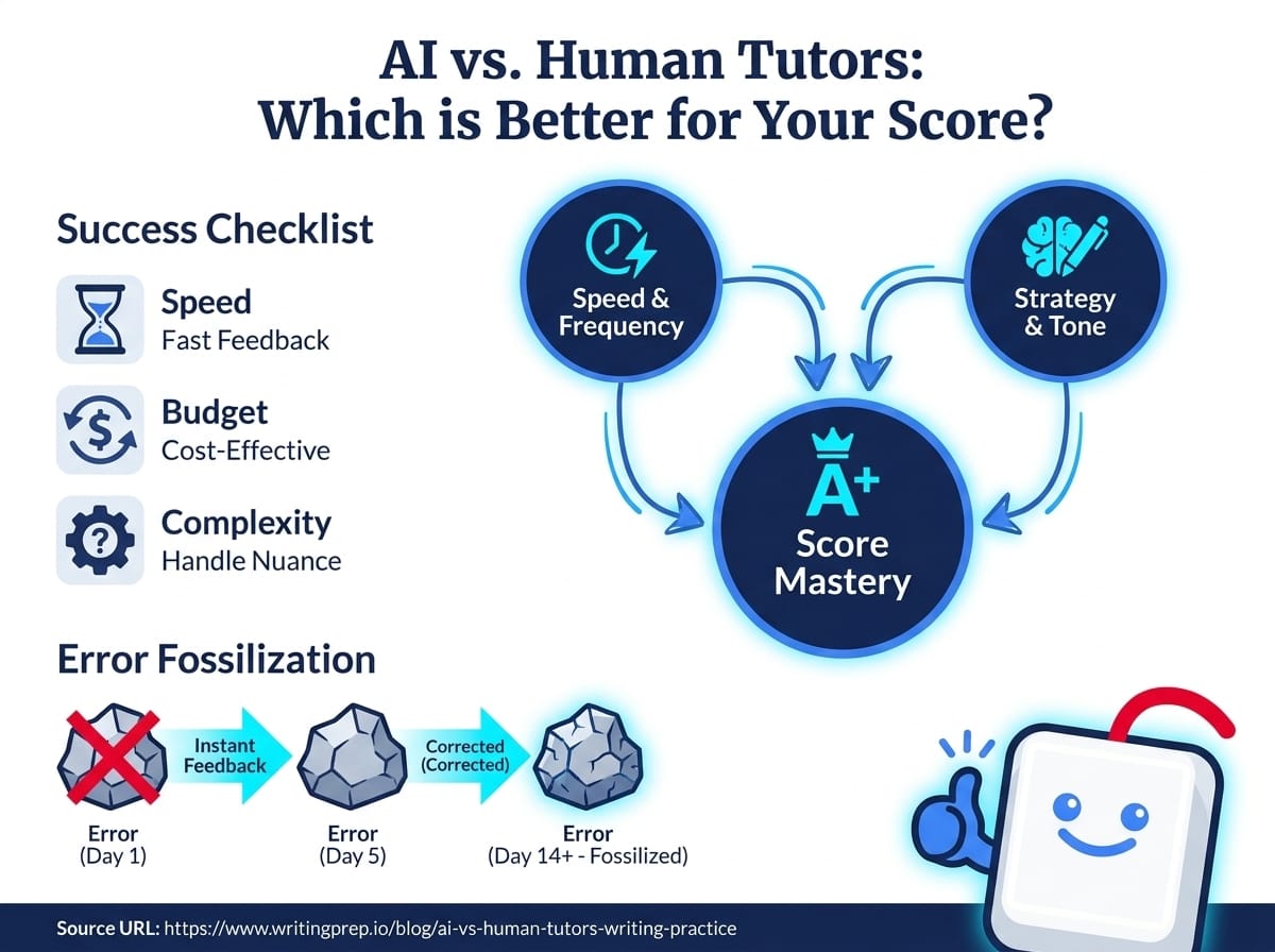 Practising English writing with AI vs a human tutor — cost, availability, and learning outcomes compared | WritingPrep — featured image
