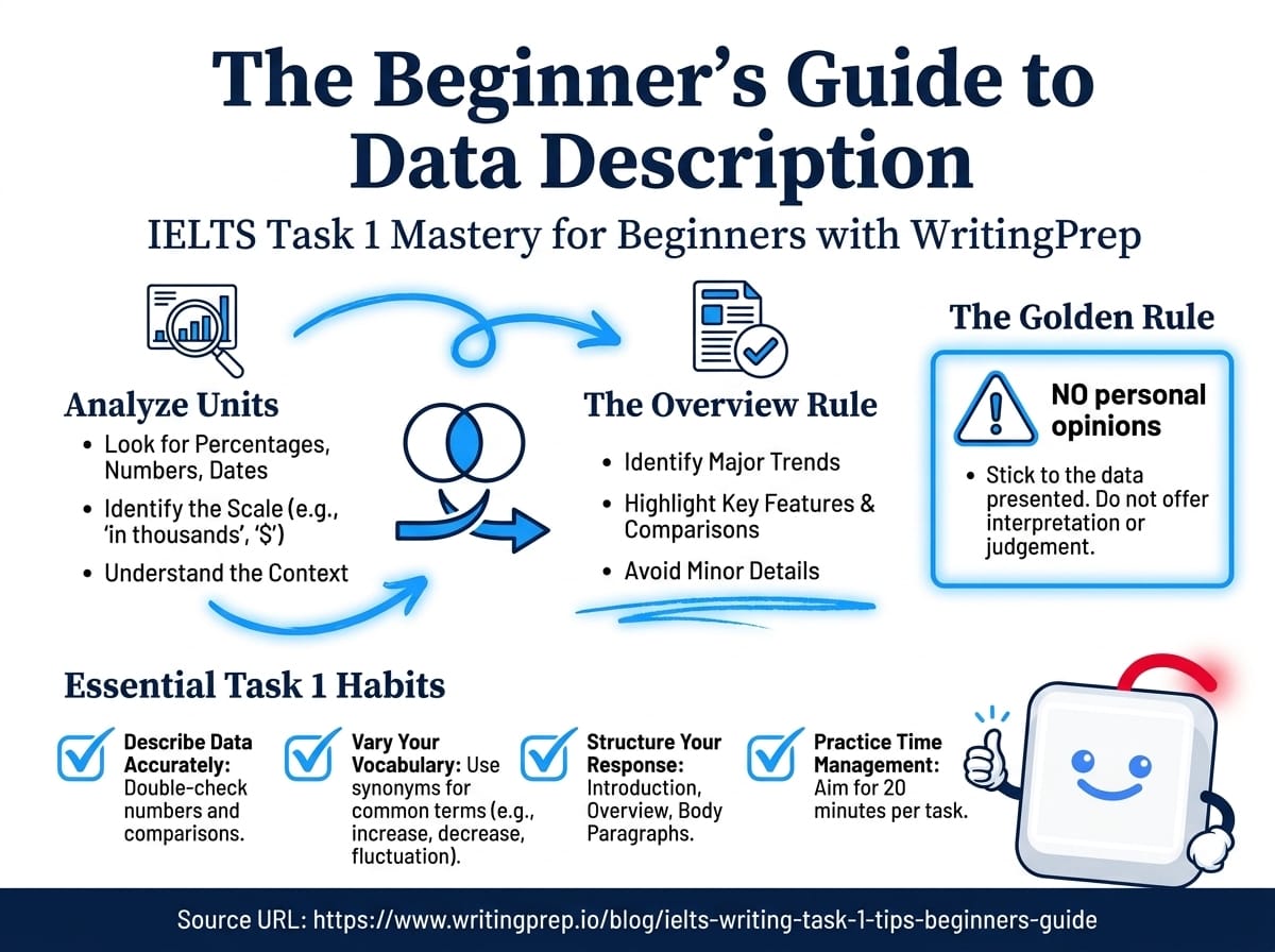 IELTS Writing Task 1 beginner's guide — how to describe charts, graphs, and diagrams accurately | WritingPrep — featured image
