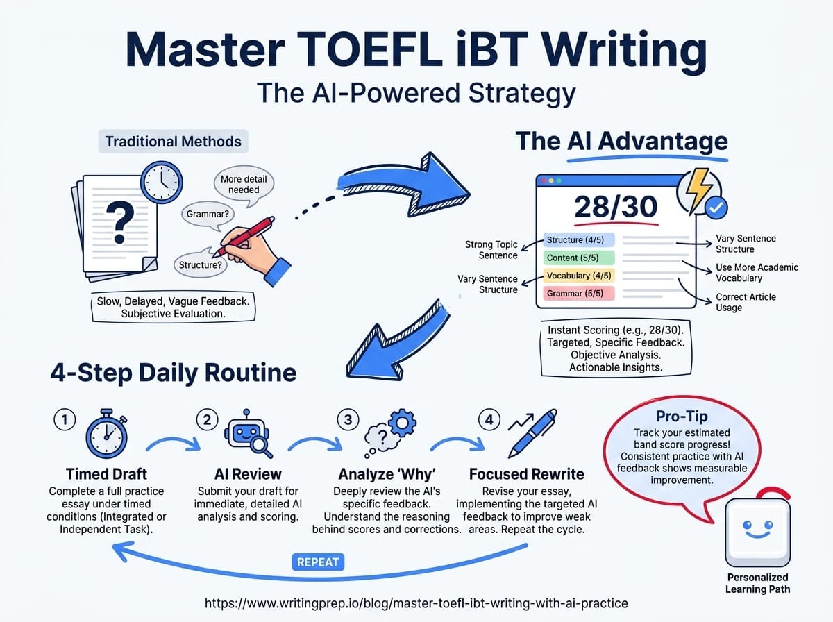 Mastering TOEFL iBT writing with AI practice — how to simulate real exam conditions and get actionable feedback | WritingPrep — featured image