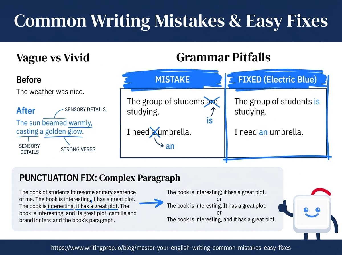 Punctuation and sentence structure mistakes that undermine otherwise strong English writing | WritingPrep