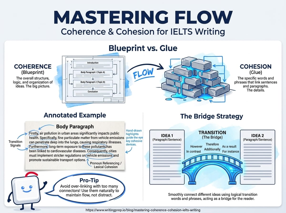 Cohesive devices and paragraph flow in IELTS essays — practical examples and common mistakes to avoid | WritingPrep