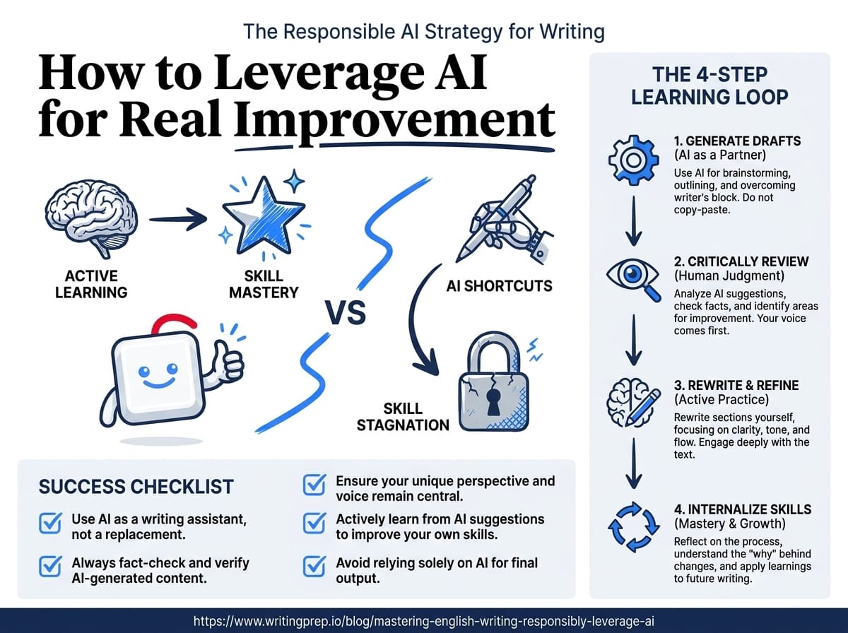How to leverage AI writing assistance responsibly to develop independent writing ability over time | WritingPrep