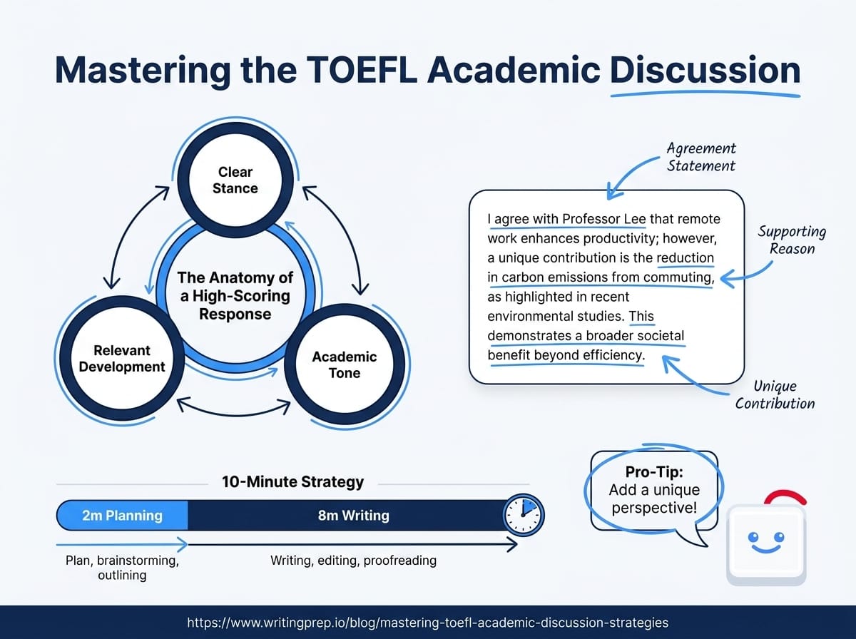 Advanced strategies for the TOEFL Academic Discussion task — how to add value, stay on topic, and score 5/5 | WritingPrep — featured image