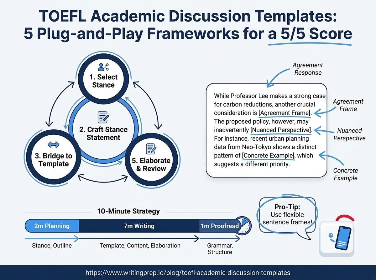 5 plug-and-play templates for TOEFL Academic Discussion writing — high-scoring sentence starters and response structures | WritingPrep — featured image