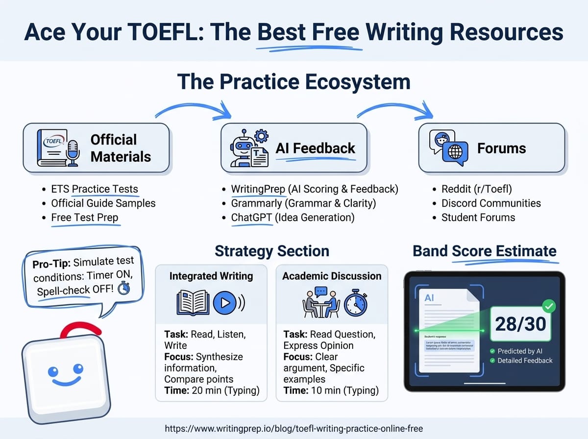 Best free online TOEFL writing practice resources — integrated tasks, academic discussion prompts, and feedback tools | WritingPrep — featured image