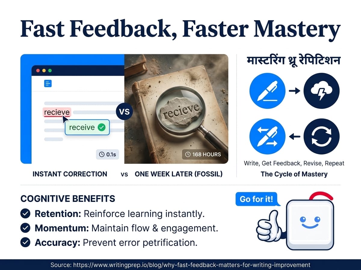 Why fast feedback is the single most important factor in improving your English writing quickly | WritingPrep — featured image