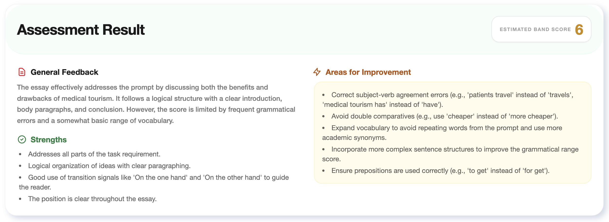 WritingPrep Detailed Feedback