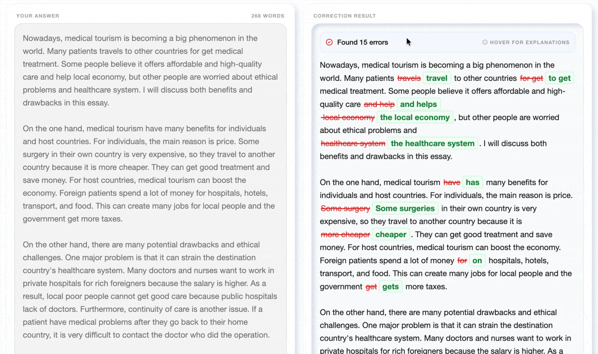 WritingPrep Grammar Correction and Suggestion